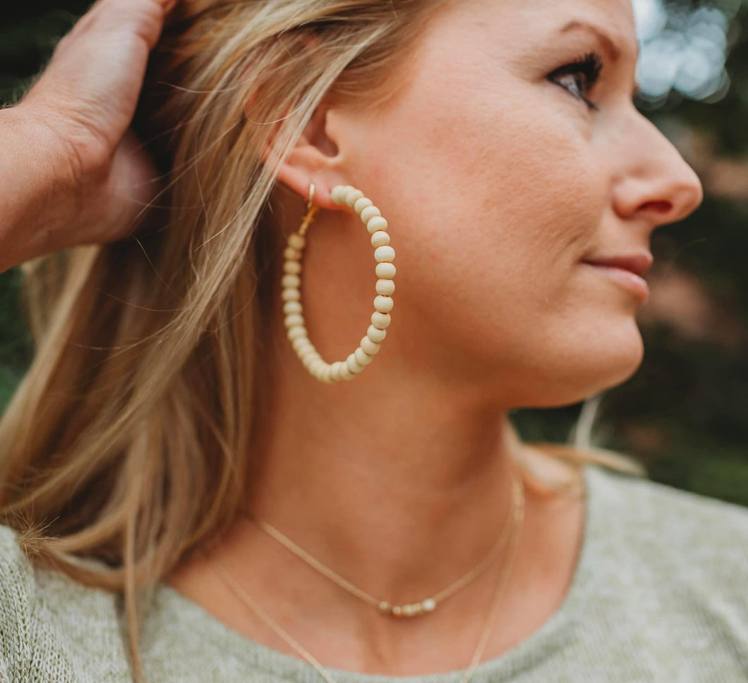 Light Wood Beaded Hoops